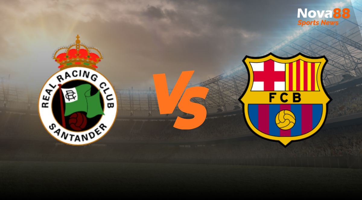 Match preview graphic for Racing Santander vs Barcelona.