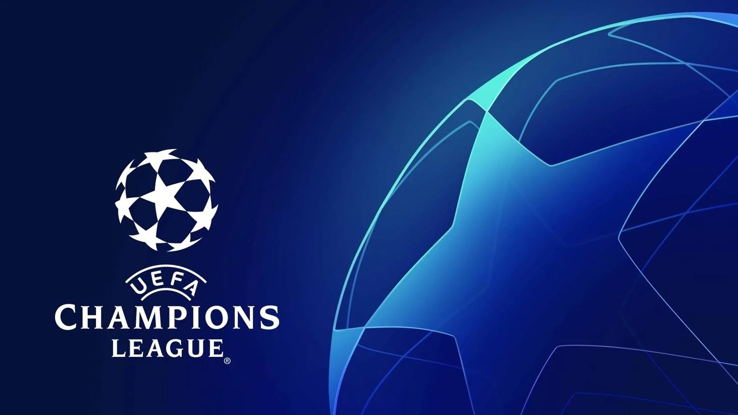 The official UEFA Champions League starball logo displayed against a deep blue gradient background.