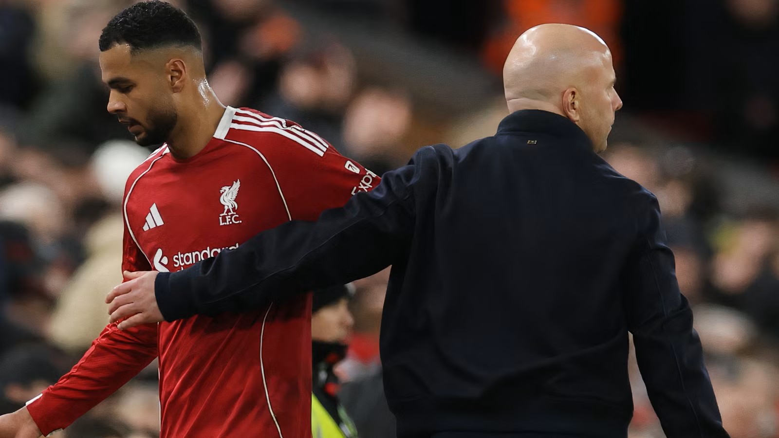 Liverpool selling Cody Gakpo rumors intensify as Arne Slot consoles the winger after a poor performance.