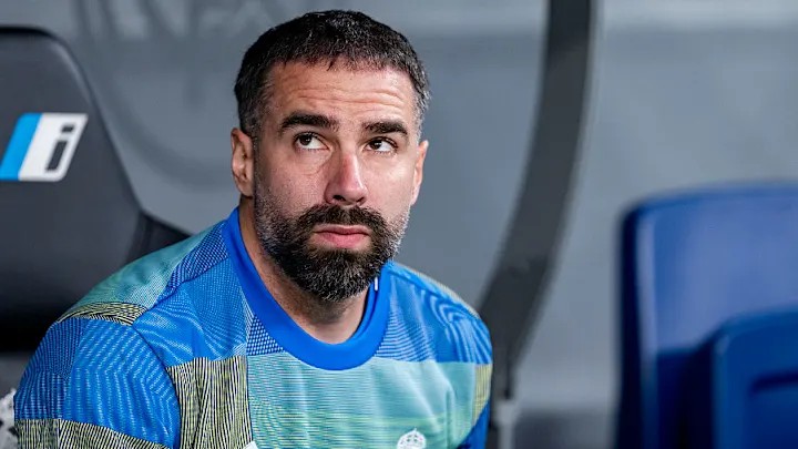 Dani Carvajal sitting on the Real Madrid bench during the 2026 season.
