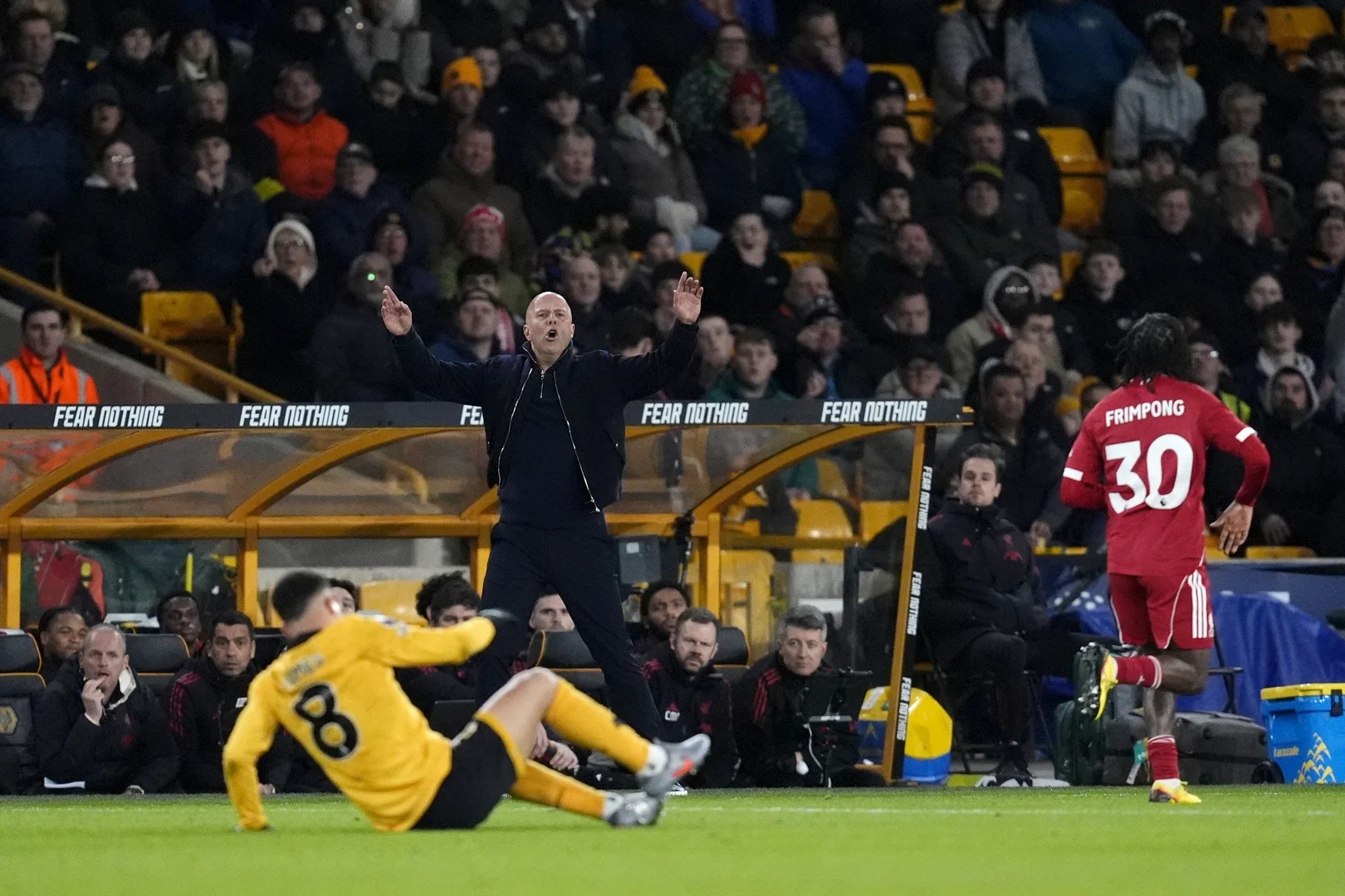 Arne Slot Liverpool crisis visible as manager screams at players during match against Wolves