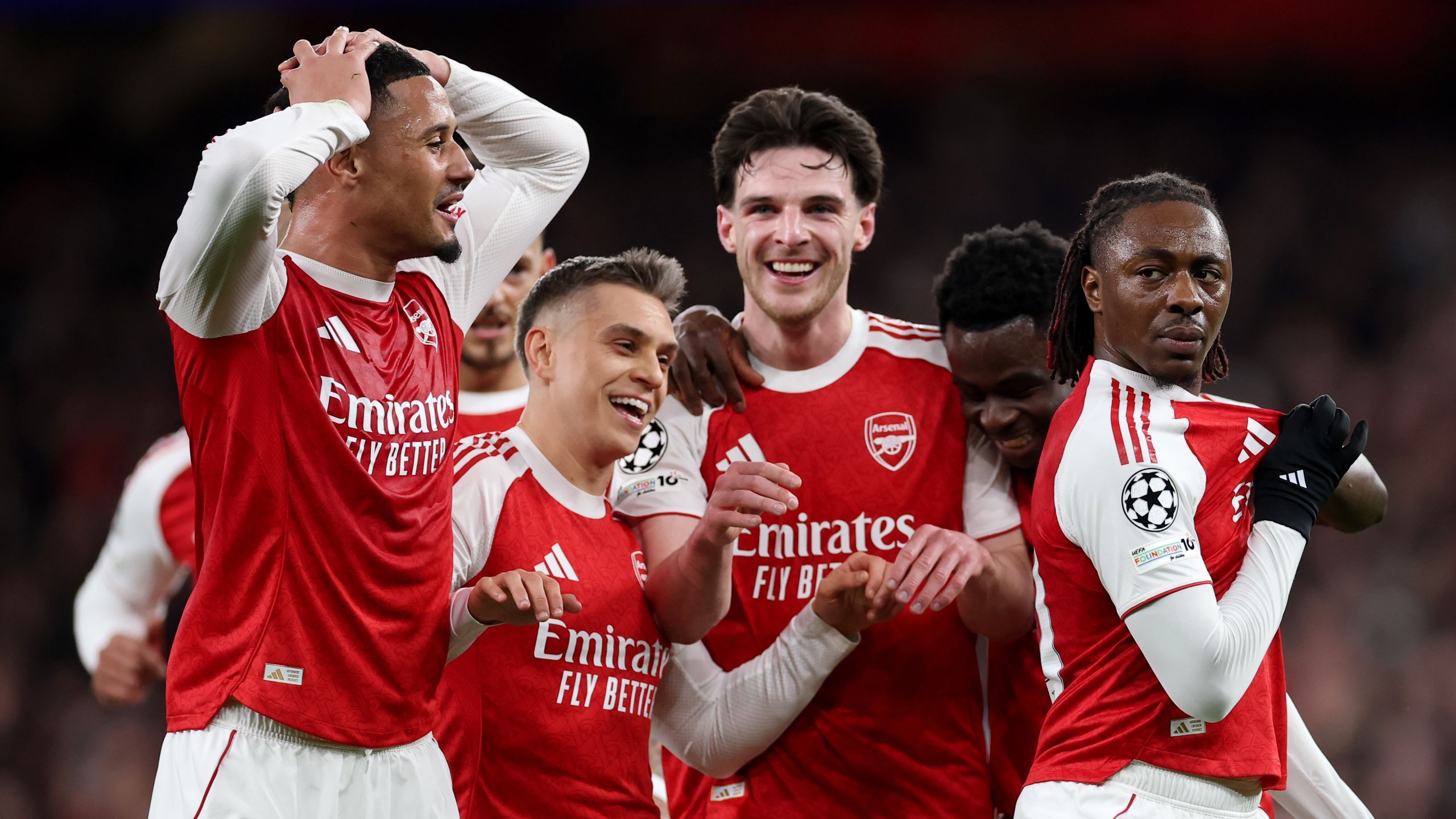Arsenal Champions League win secured as Declan Rice and teammates celebrate their total dominance.