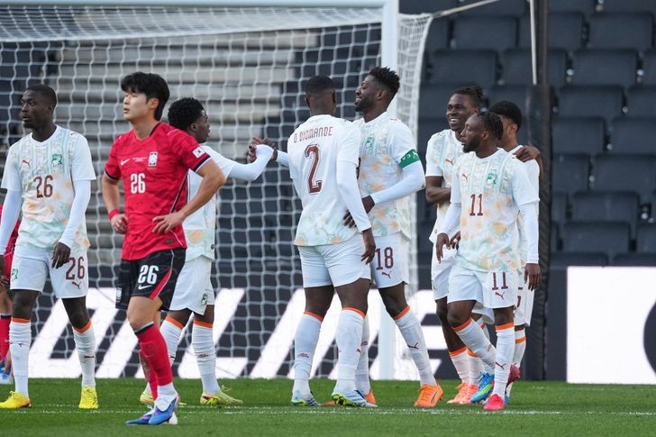 South Korea friendly defeat confirmed as Ivory Coast players celebrate another goal.