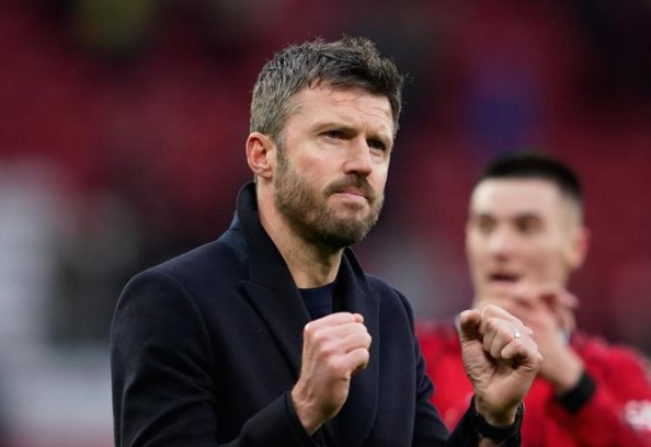 Michael Carrick Man Utd interim manager celebrates a crucial Premier League victory.